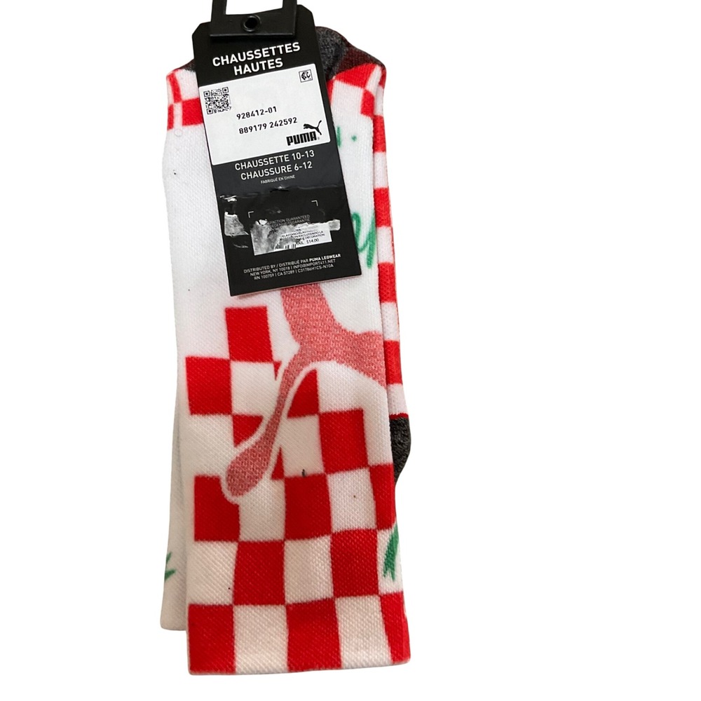 Puma Crew Socks Mens 6-12 White Red Green New Checkered Logo - Picture 4 of 5